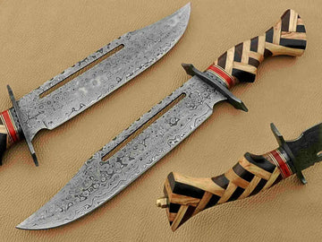 Versatile Damascus Steel Hunting Knife – Your Durable Outdoor Companion With Luxurious Olive Wood & Rosewood Handle!