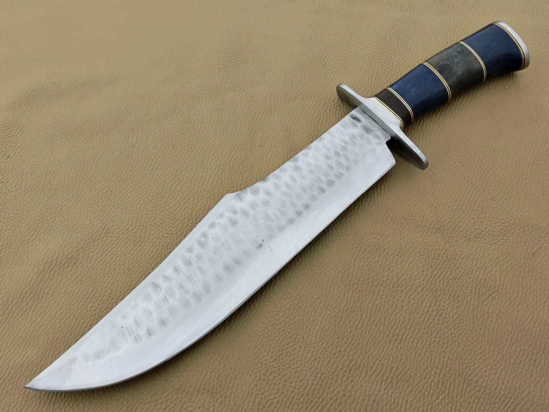 Handmade Damascus Steel Hunting Knife- Razor Sharp Blade, Camel Bone Handle, Protected with Leather Sheath!