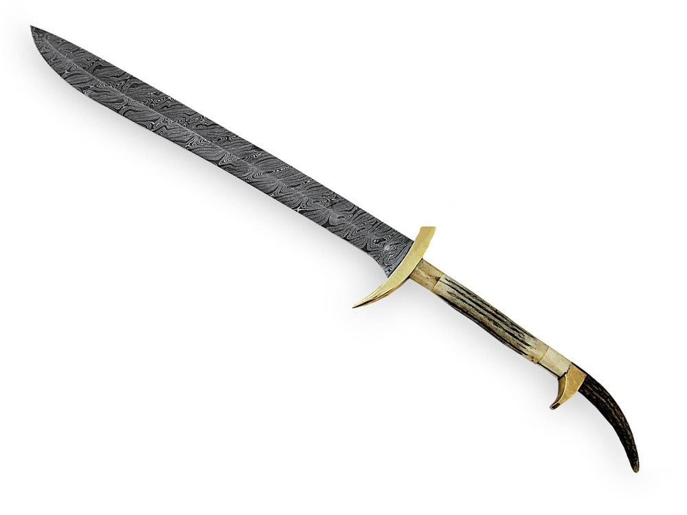 Artfully Engraved  Handmade Viking Sword- Made with Damascus Steel & Black-Bone Handle Wrapped With Leather Sheath