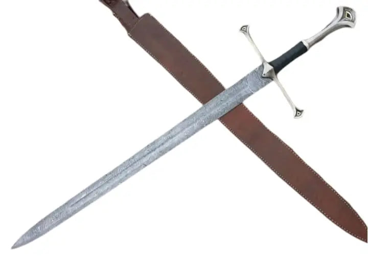 100% Custom Handmade Legendary Damascus Steel Viking Sword with Rosewood Handle & Leather Sheath