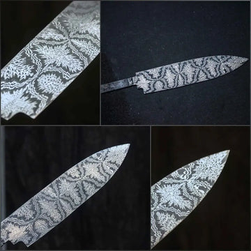 Hand-Forged Blade in Mosaic Damascus Steel Pattern for chef knife.