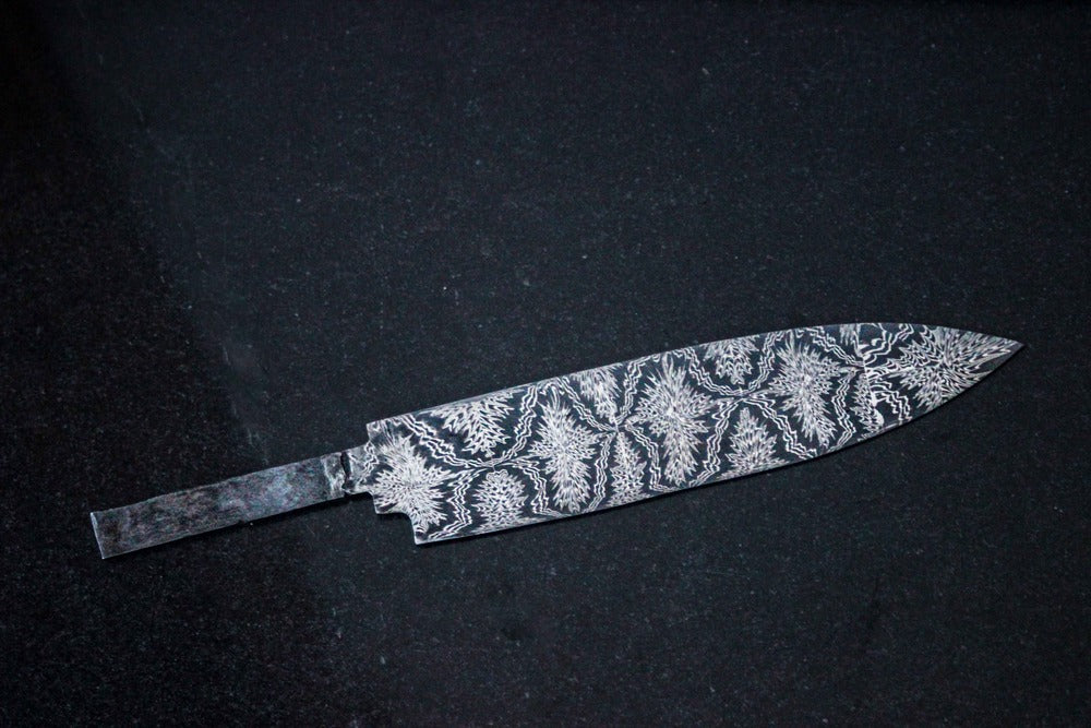 Hand-Forged Blade in Mosaic Damascus Steel Pattern for Chef Knife.