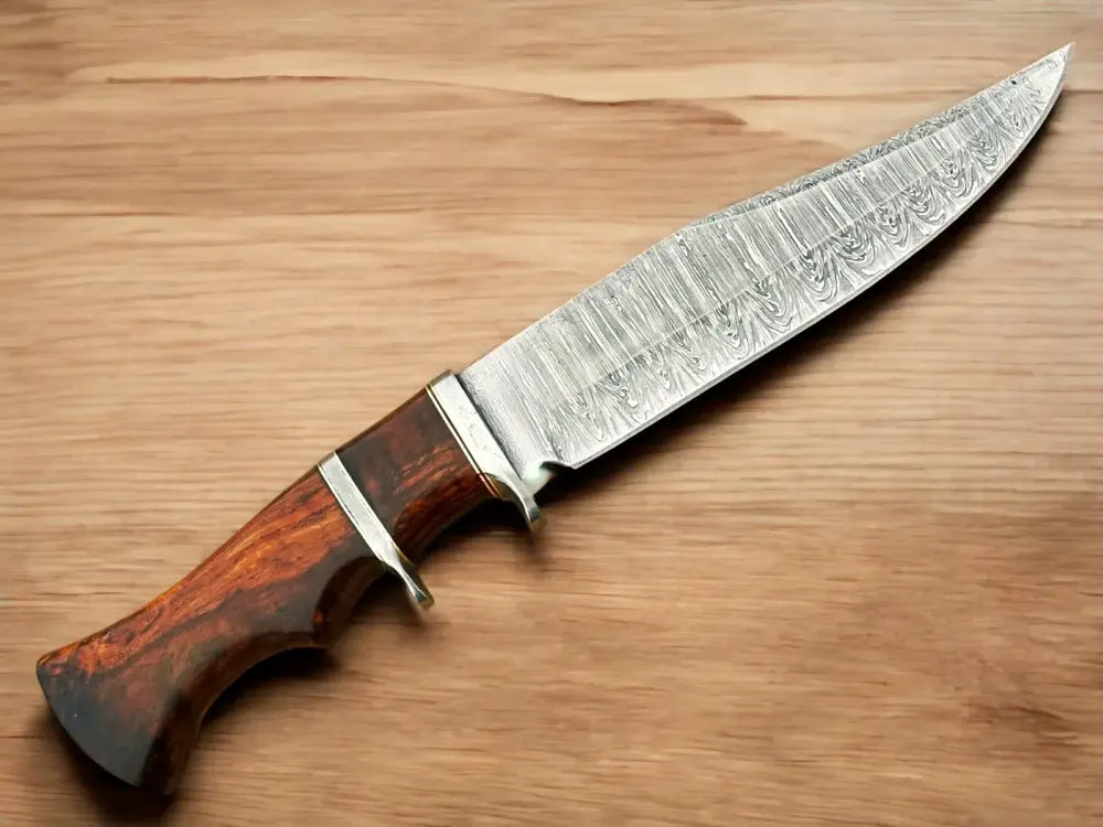 Historic Masterpiece for Hunters Hand-Forged Bowie Damascus Knife with Luxurious Leather Sheath!