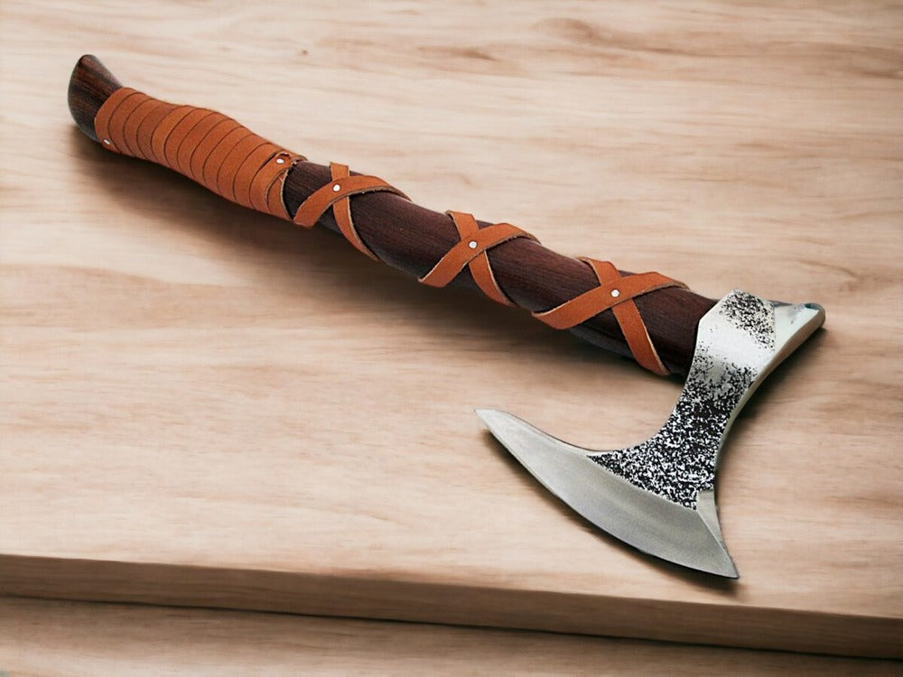 Handmade Carbon Steel Viking Axe with Leather Sheath