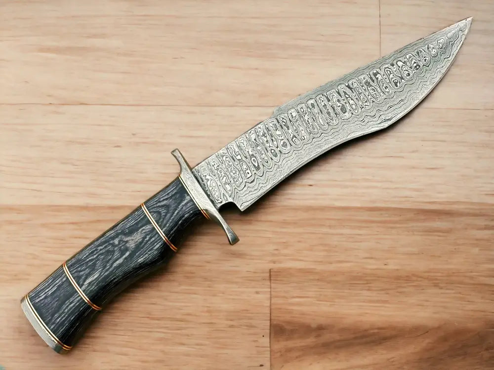 13-Inches Damascus Knife with Black Pakka Wood Handle – Handcrafted Hunters, Razor-Sharp Blade & Leather Sheath Protection!