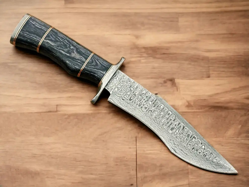 13-Inches Damascus Knife with Black Pakka Wood Handle – Handcrafted Hunters, Razor-Sharp Blade & Leather Sheath Protection!