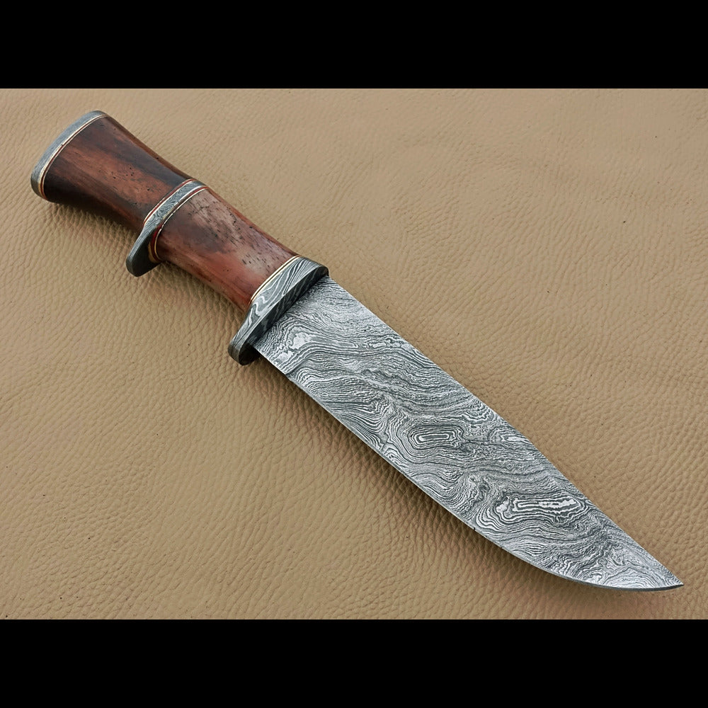 Handmade Damascus Knife with Rosewood & Camel Bone Handle