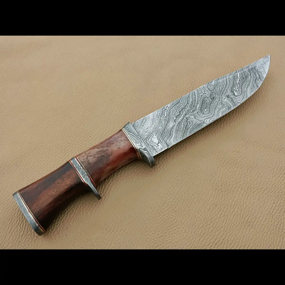 Handmade Damascus Knife with Rosewood & Camel Bone Handle