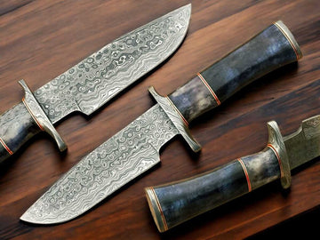 Hunt in Style With Our 13-Inch Handmade Damascus Hunting Knife with Camel Bone Handle & Leather Sheath!