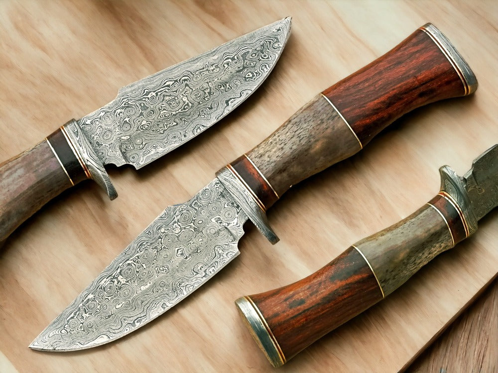 Handmade Damascus Steel Hunting Knife with Camel Bone And Rosewood Handle