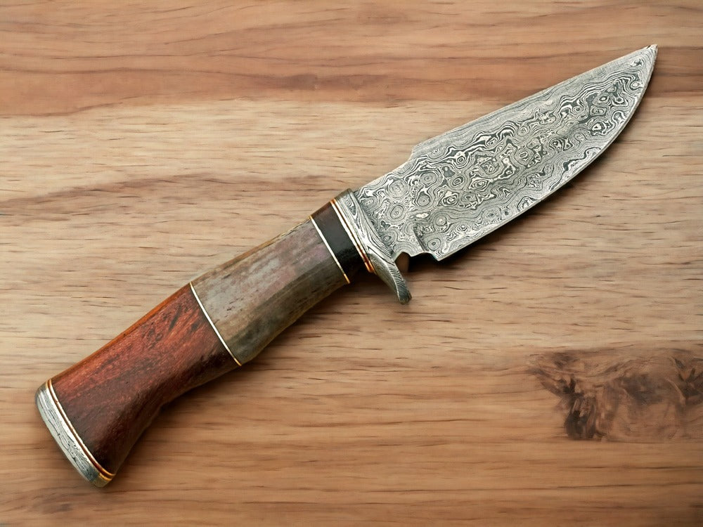 Handmade Damascus Steel Hunting Knife with Camel Bone And Rosewood Handle