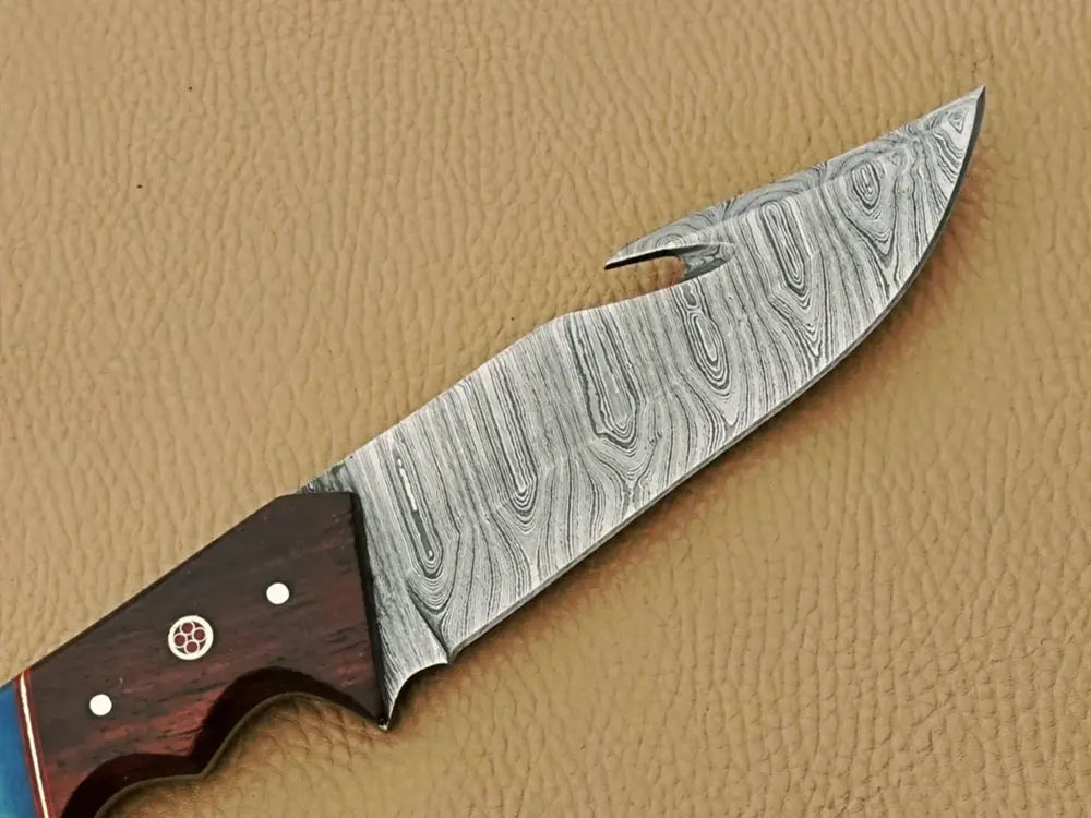 Hunt in Style With Our 13-Inch Handmade Damascus Hunting Knife with Camel Bone Handle & Leather Sheath!