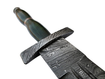 36-Inches Custom Handmade Damascus Steel Sword - Patterned Design, Stag Horn Handle & Leather Sheath