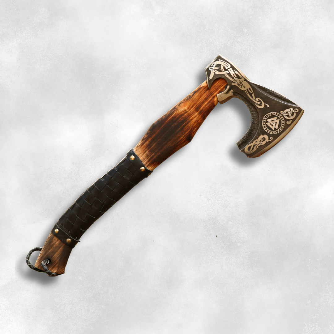 Handmade Carbon Steel Viking Axe with Leather Sheath