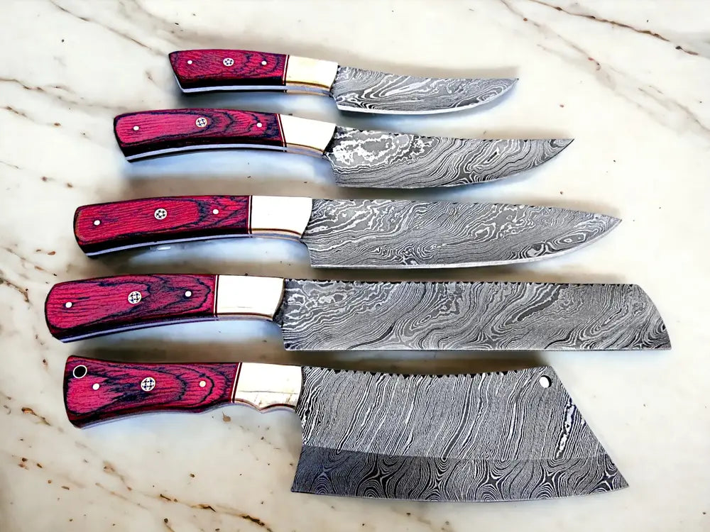 Handmade Damascus steel Chef knife Set of 5 in Damascus steel