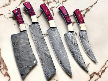 Handmade Damascus steel Chef knife Set of 5 in Damascus steel