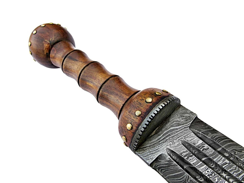 Hot Seller! Custom Handmade Damascus Steel Viking Sword with Red Pakka Wood Handle & Leather Sheath!