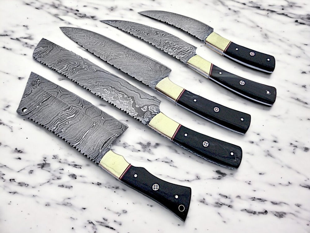 Handmade Damascus Steel Chef Knife Set Of 5 In Damascus Steel