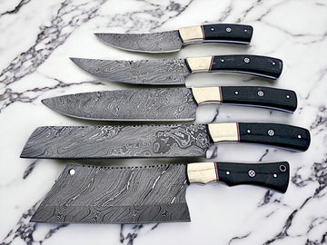 Handmade Damascus Steel Chef Knife Set Of 5 In Damascus Steel